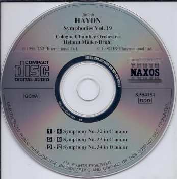 CD Joseph Haydn: Symphonies Vol. 19 (Nos. 32, 33 And 34) 262992