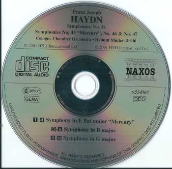 CD Joseph Haydn: Symphonies Vol. 24 - Symphonies Nos. 43 "Mercury", 46 & 47  323222