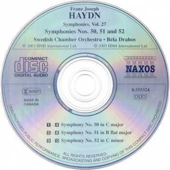 CD Joseph Haydn: Symphonies, Vol 27; Symphonies Nos. 50, 51 and 52 275470