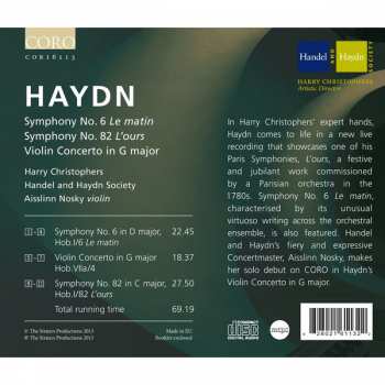 CD Joseph Haydn: Symphony No. 6 'Le Matin'; Symphony No. 82 'L'Ours'; Violin Concerto In G Major 345151