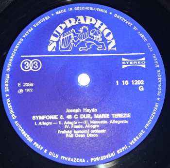 LP Prague Chamber Orchestra: Symfonie C Dur 92 "Oxfordska" / Symfonie C Dur 48 "Maria Theresia"