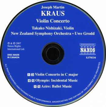 CD Joseph Martin Kraus: Violin Concerto, Olympie, Azire 321465