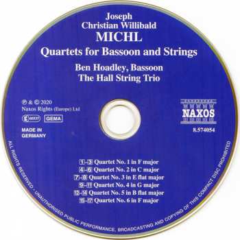 CD Joseph Willibald Michl: Quartets For Bassoon And Strings 287093