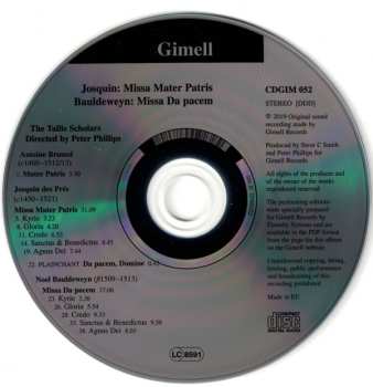 CD Josquin Des Prés: Missa Mater Patris · Missa Da Pacem 448945