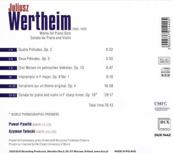 CD Juliusz Wertheim: Works For Piano Solo, Sonata For Piano And Violin  501864