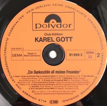 LP Karel Gott: Ein Dankeschön All Meinen Freunden