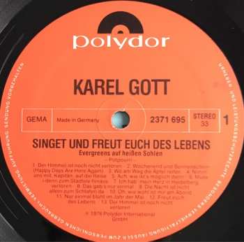 LP Karel Gott: Singet Und Freut Euch Des Lebens