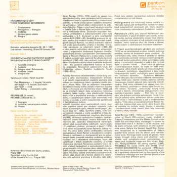 LP Karel Reiner: Tři Symfonické Věty = Symphonic Three Movements / Preambule = Preamble / Prolegomena