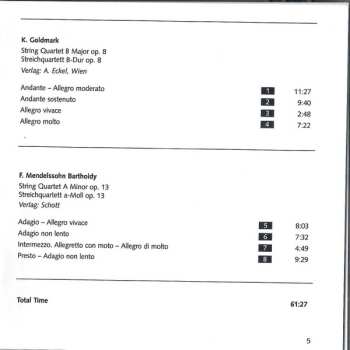 CD Felix Mendelssohn-Bartholdy: String Quartet B Major Op. 8 / String Quartet A Minor Op. 13