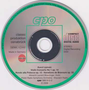 CD Karol Lipiński: Violin Concerto No 1 ∙ Rondo Alla Polacca ∙ Variations 117693