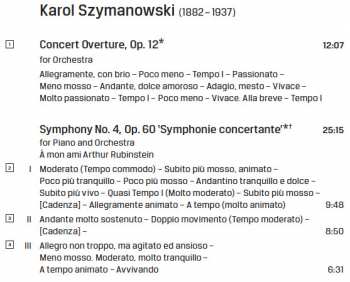 SACD Karol Szymanowski: Symphony No. 2, Symphony No. 4 'Symphonie Concertante', Concert Overture 282557