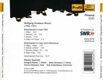 CD Wolfgang Amadeus Mozart: String Quartet In A Major K464 · String Quartet In C Major K465