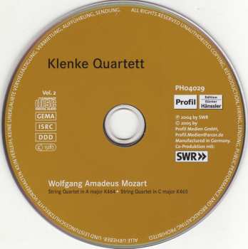 CD Wolfgang Amadeus Mozart: String Quartet In A Major K464 · String Quartet In C Major K465