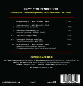 CD Krzysztof Penderecki: Quatuors Nos 1-3 - Unterbrochen Gedanke - Quatuor Avec Clarinette - Trio À Cordes 441317