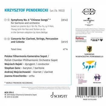 CD Krzysztof Penderecki: Symphony No. 6 "Chinese Songs" / Concerto For Clarinet 302061