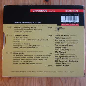 CD Leonard Bernstein: Kaddish • Chichester Psalms • Missa Brevis 333801