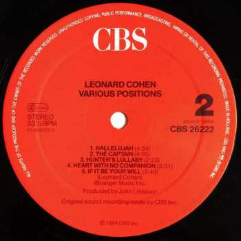LP Leonard Cohen: Various Positions
