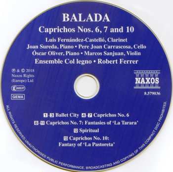 CD Leonardo Balada: Caprichos Nos. 6, 7 And 10; Ballet City 474299