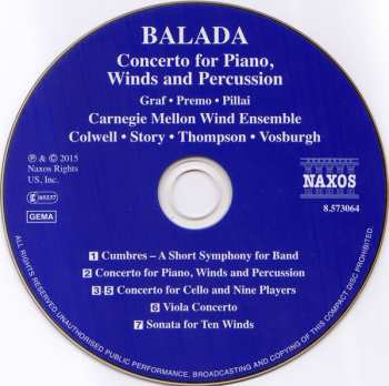 CD Leonardo Balada: Concerto For Piano, Winds And Percussion 114971