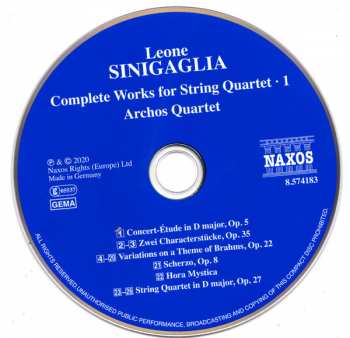 CD Leone Sinigaglia: Complete Works For String Quartet - 1: String Quartet, Variations On A Theme Of Brahms, Hora Mystica 324230