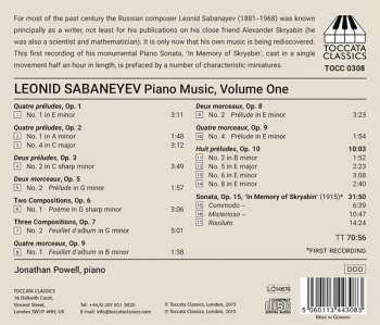 CD Leonid Sabaneev: Piano Music, Volume One: Sonata, Op. 15, In Memory Of Skryabin; Preludes And Other Miniatures 388089