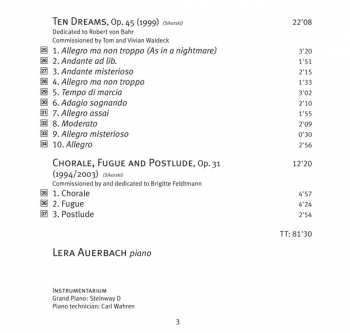 CD Lera Auerbach: Preludes And Dreams 395892