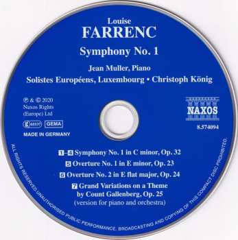 CD Louise Farrenc: Symphony No. 1 / Overtures / Grand Variationss On A Theme By Count Gallenberg 119477