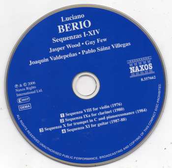 3CD Luciano Berio: Sequenzas I-XIV For Solo Instruments 277656