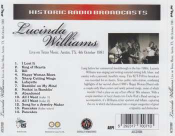 CD Lucinda Williams: Live On Texas Music, Austin, TX, 4th October 1981 286278