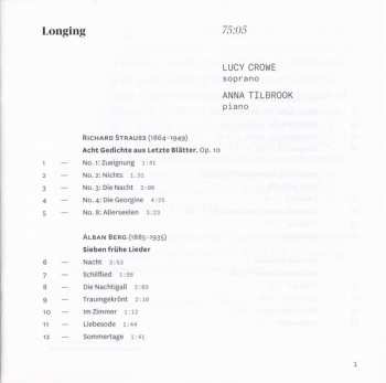 CD Lucy Crowe: Longing (Lieder By Strauss, Berg, Schoenberg) 344055