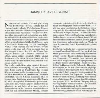 CD Ludwig van Beethoven: Hammerklavier-Sonate = Piano Sonata No.29 In B Flat Major = Sonate Pour Piano N° 29 En Si Bémol Majeur Op.106