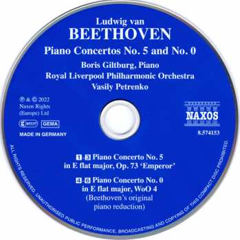 CD Ludwig van Beethoven: Piano Concerto Nos. 5 'Emperor' and 0 192943