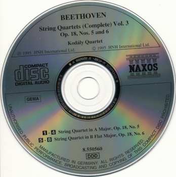 CD Ludwig van Beethoven: String Quartets (Complete) Vol. 3: Op. 18, Nos. 5 And 6 318848