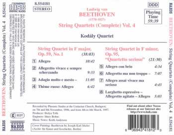 CD Ludwig van Beethoven: String Quartets (Complete) Vol. 4 - Op. 59, No. 1 • Op. 95, "Quartetto Serioso" 416301