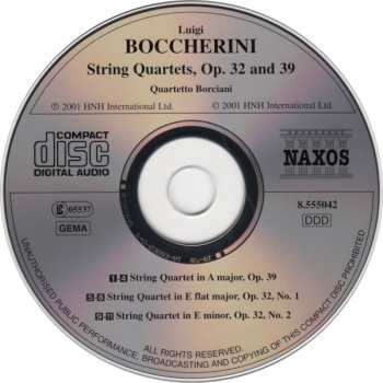 CD Luigi Boccherini: String Quartets, Op. 32 and Op. 39 347300