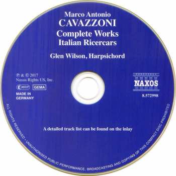 CD Marco Antonio Cavazzoni: Complete Works / Italian Ricercars 326186