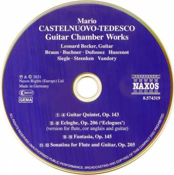 CD Mario Castelnuovo Tedesco: Guitar Chamber Works 114073