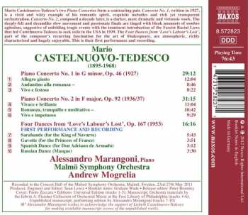 CD Mario Castelnuovo Tedesco: Piano Concertos Nos. 1 and 2, Four Dances From 'Love's Labour's Lost' 330057