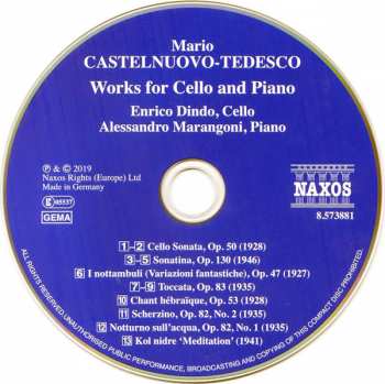 CD Mario Castelnuovo Tedesco: Works For Cello And Piano 344017
