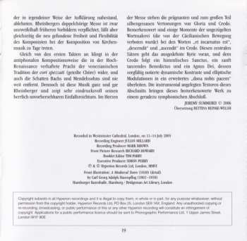 CD Martin Baker: Brahms Missa Canonica . Rhinberger Mass 319624