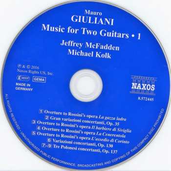 CD Mauro Giuliani: Music For Two Guitars • 1, Rossini Overtures/Variations/Polonaises 241977