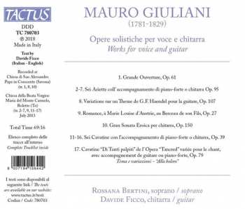 CD Mauro Giuliani: Opere Solistiche Per Voce E Chitarra 345620