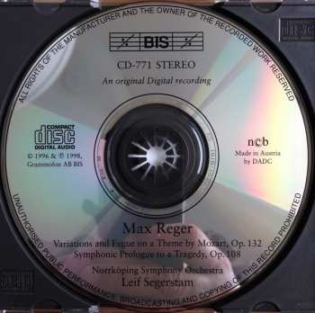 CD Max Reger: Mozart Variations, Op.132 - Symphonic Prologue To A Tragedy, Op. 108 122044