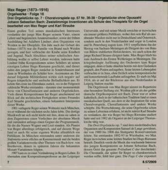 CD Max Reger: Organ Works Volume 16 - Three Organ Pieces, Op. 7 Method Of Trio Playing / Three Chorale Preludes, Op. 67, Nos. 36-38 228008