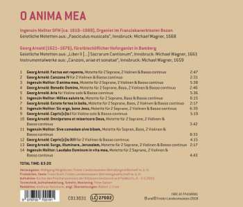 CD Melanie Hirsch: O Anima Mea - Motetten Und Instrumentalmusik Von Georg Arnold Und Ingenuin Molitor 452695
