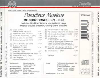 CD Melchior Franck: Paradisus Musicus: Motetten, Geistliche Konzerte Und Deutsche Lieder 533988