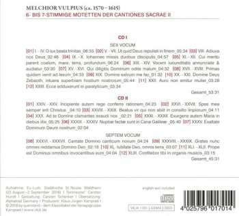 2CD Melchior Vulpius: 6- Bis 7-Stimmige Motetten Der Cantiones Sacrae II 374047