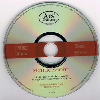 CD Felix Mendelssohn-Bartholdy: ﻿﻿Lieder Mit Und Ohne Worte (Songs With And Without Words) 431660