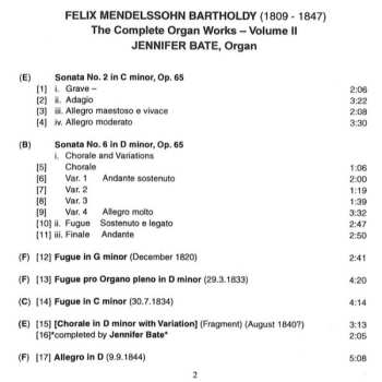CD Felix Mendelssohn-Bartholdy: Complete Organ Works Volume Two 454267