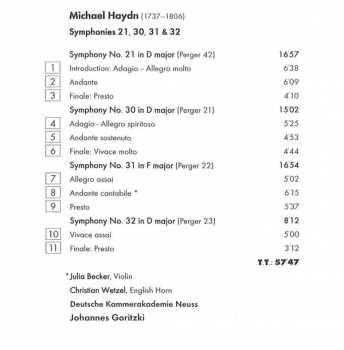 CD Michael Haydn: Symphonies 21, 30, 31, 32 186734